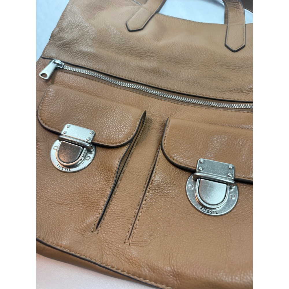 Fossil Y2K Camel Brown Leather Utility Tote Cargo Pocket Crossbody Bag - Picture 9 of 16
